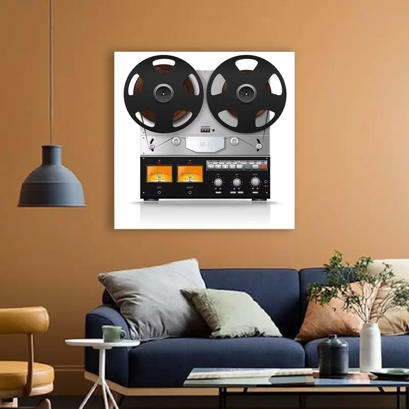 ビンテージ アナログ リール テープ プリント ガラス - レトロな音楽室の装飾