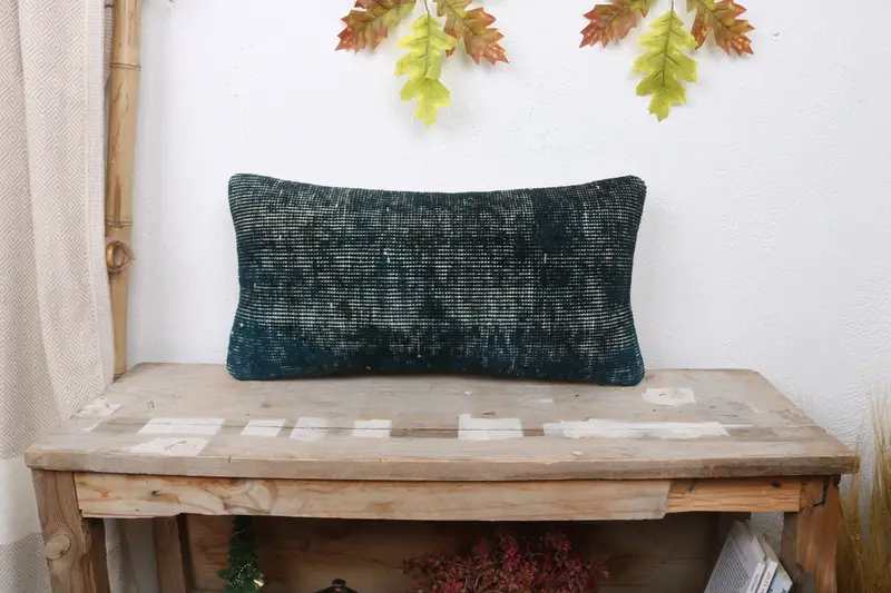 Blaues südwestliches besticktes Kissen, Vintage-Wurfkissen für Sofa