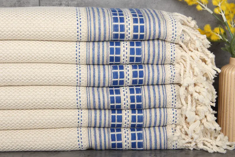 Turkish Towel Beach Custom Sax Blue Organic Cotton, 38x65 Inches