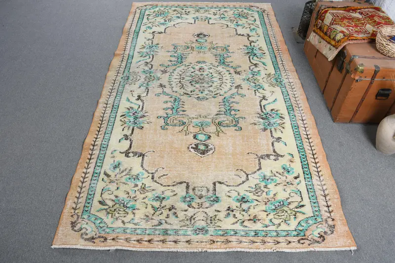 Großer Vintage Teppich, 5,3x9,4 ft türkischer Teppich, blauer orientalischer Wollteppich - 1