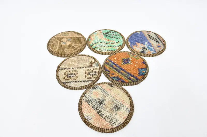 ブルーとオレンジのボヘミアンコースター、ラウンドデザインコースター