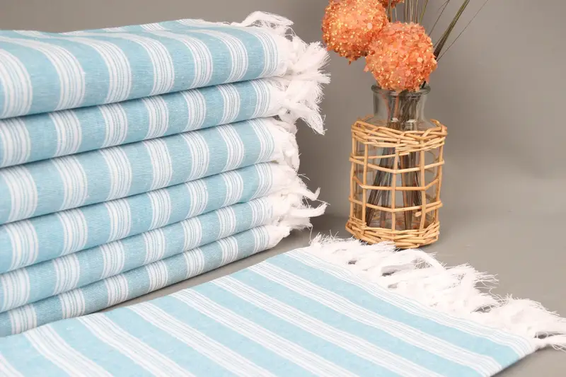 Custom Turkish Towel Petrol Blue Striped, 40x71 Inches
