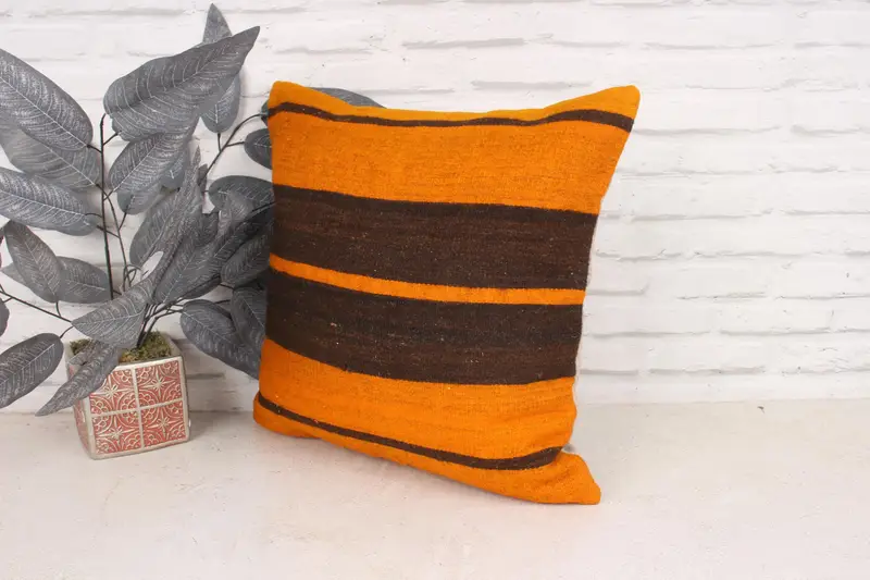 Yoga Pillow, Throw Kilim Pillow, Handwoven Pillow Case, 18x18 Brown Cushion Case, Car Cushion, Boho Pillow, Interior Designer Pillow, Pillow Case - 4