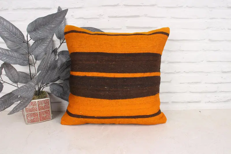 Yoga Pillow, Throw Kilim Pillow, Handwoven Pillow Case, 18x18 Brown Cushion Case, Car Cushion, Boho Pillow, Interior Designer Pillow, Pillow Case - 1