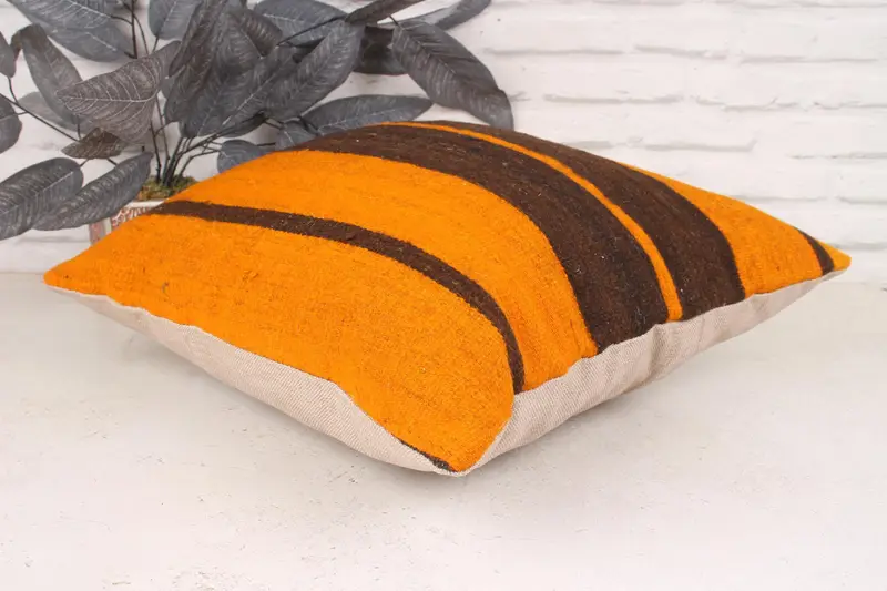 Yoga Pillow, Throw Kilim Pillow, Handwoven Pillow Case, 18x18 Brown Cushion Case, Car Cushion, Boho Pillow, Interior Designer Pillow, Pillow Case - 6