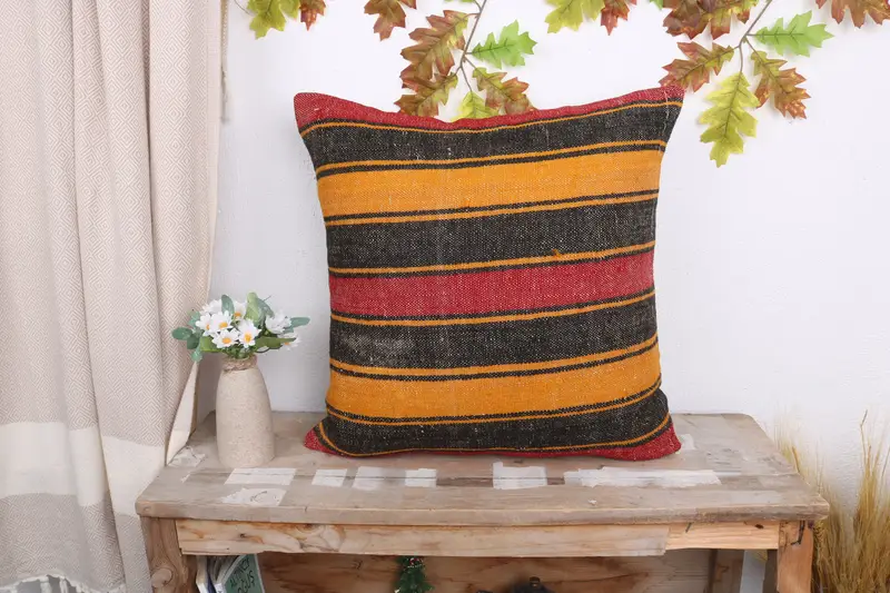 Cushion Case, Vintage Pillow, 20x20 Red Cushion, Aztec Pillow Cover, Vintage Kilim Throw Pillow, Bright Pillow Case, Antique Pillows - 1