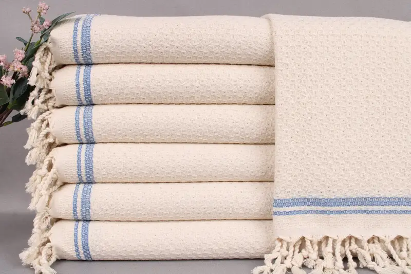 Camping Tea Towel Petrol Blue Striped, Kitchen Towel, 18x38 Inches