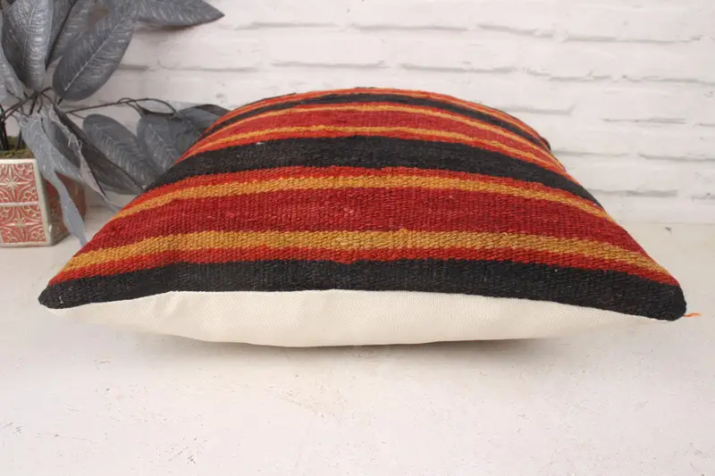 Shabby Chic Pillow Case, 18x18 Red Cushion, Ethnical Kilim Rug Pillow, Pillow, Ikat Cushion Cover, Antique Pillows, Vintage Kilim Throw Pillow - 5