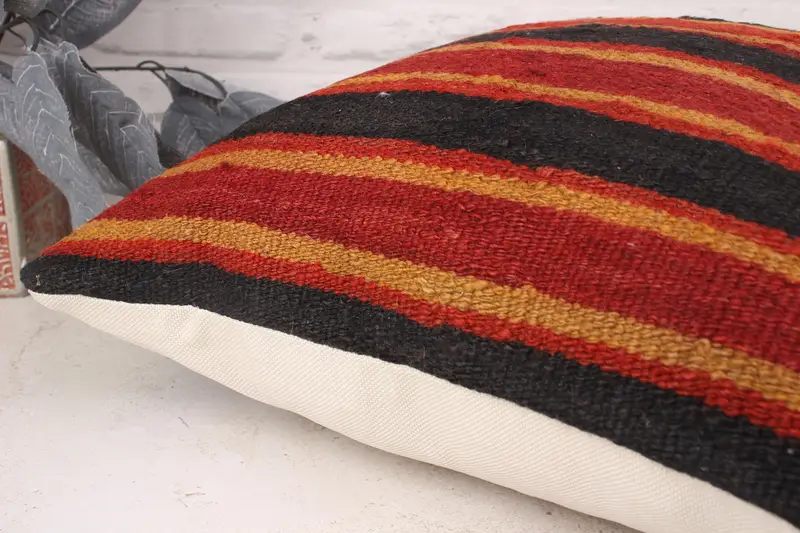 Shabby Chic Pillow Case, 18x18 Red Cushion, Ethnical Kilim Rug Pillow, Pillow, Ikat Cushion Cover, Antique Pillows, Vintage Kilim Throw Pillow - 6