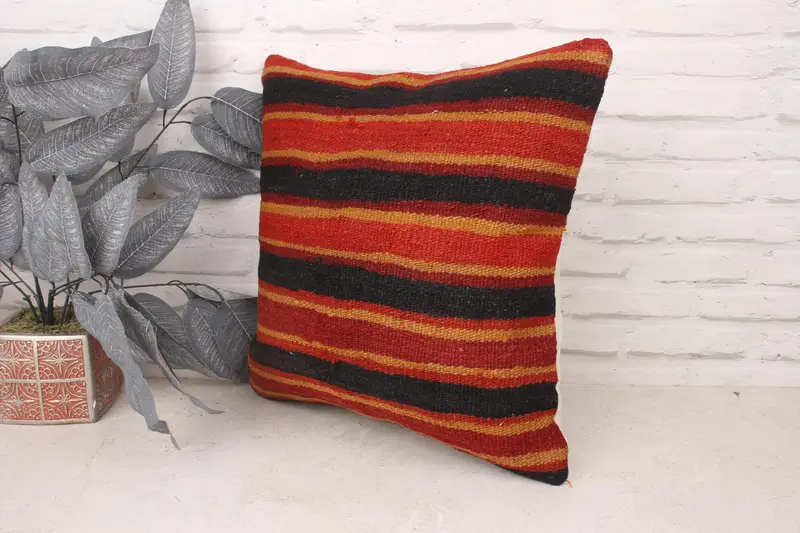 Shabby Chic Pillow Case, 18x18 Red Cushion, Ethnical Kilim Rug Pillow, Pillow, Ikat Cushion Cover, Antique Pillows, Vintage Kilim Throw Pillow - 4