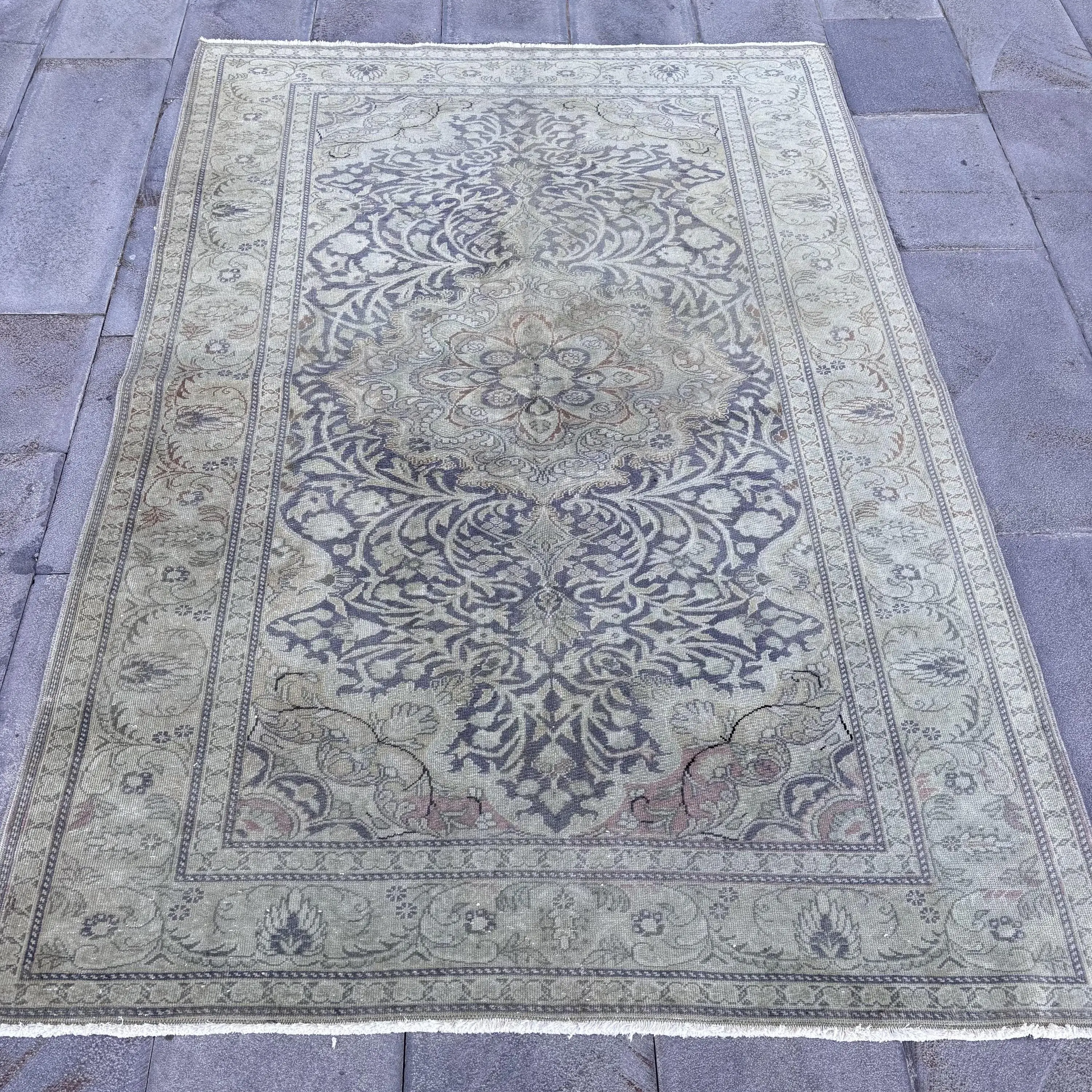 Vintage Area Rug, 4.8x7 ft Turkish Rug, Blue Wool Rug - 1