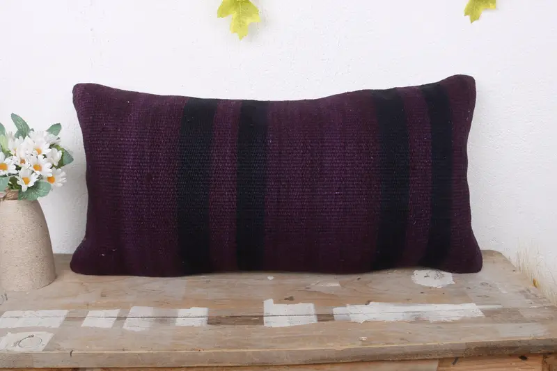 Kilim Pillow, Cushion Case, Wool Kilim Pillow Pillow Case, 12x24 Purple Cushion, Turkish Kilim Pillow, Pillow for Sofa, Turkish Corner Pillow Cover - 2