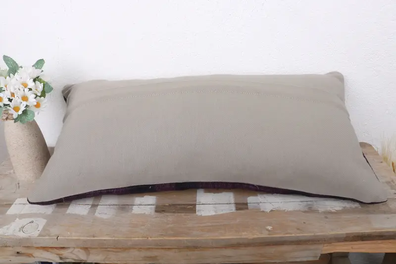 Kilim Pillow, Cushion Case, Wool Kilim Pillow Pillow Case, 12x24 Purple Cushion, Turkish Kilim Pillow, Pillow for Sofa, Turkish Corner Pillow Cover - 7