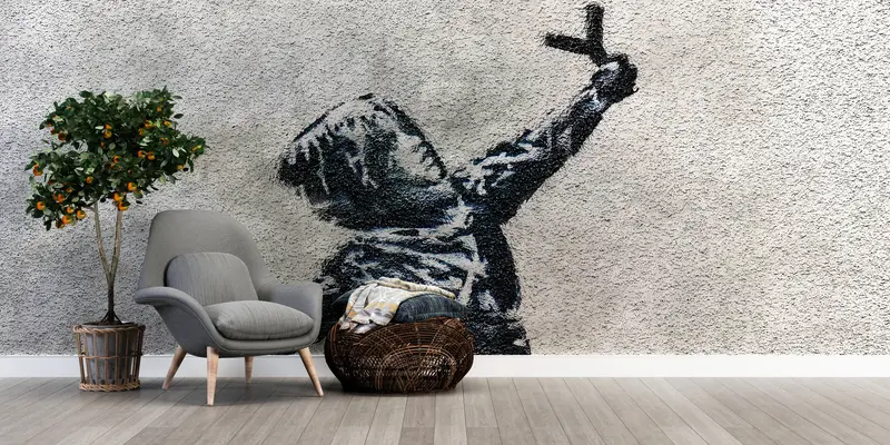 Modern Wall Paper,Wall Paper Peel and Stick,Graffiti Wall Paper,Banksy Wall Paper,Paper Wall Art ,Abstract Wall Mural, - 4