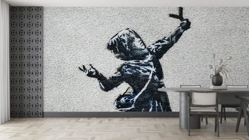 Modern Wall Paper,Wall Paper Peel and Stick,Graffiti Wall Paper,Banksy Wall Paper,Paper Wall Art ,Abstract Wall Mural, - 2