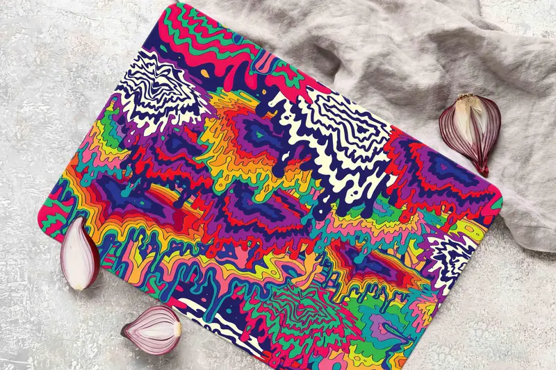 サイケデリックな模様のカラフルなステンドグラスまな板