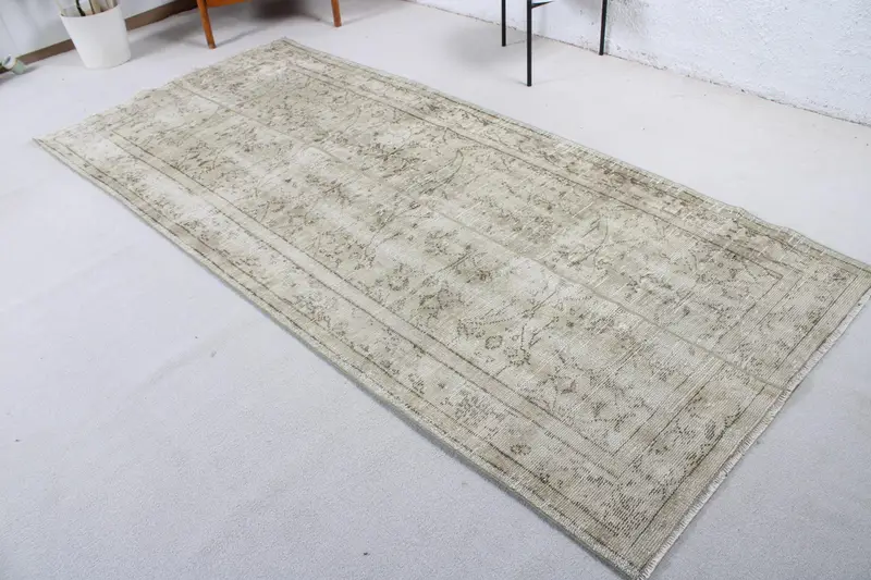 Vintage Alan Halısı 3,9x9,2 ft, Gri Kahverengi Halı Yünü - 1