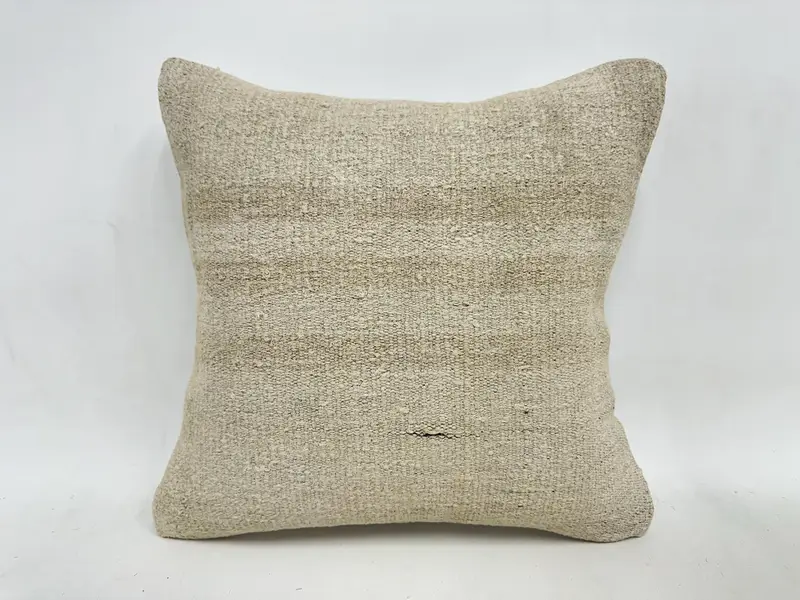 16x16 Beige Pillow Case, Interior Designer Pillow, Vintage Pillow, Handmade Kilim Cushion, Cushion Cover, Hippie Throw Pillow Cover - 1