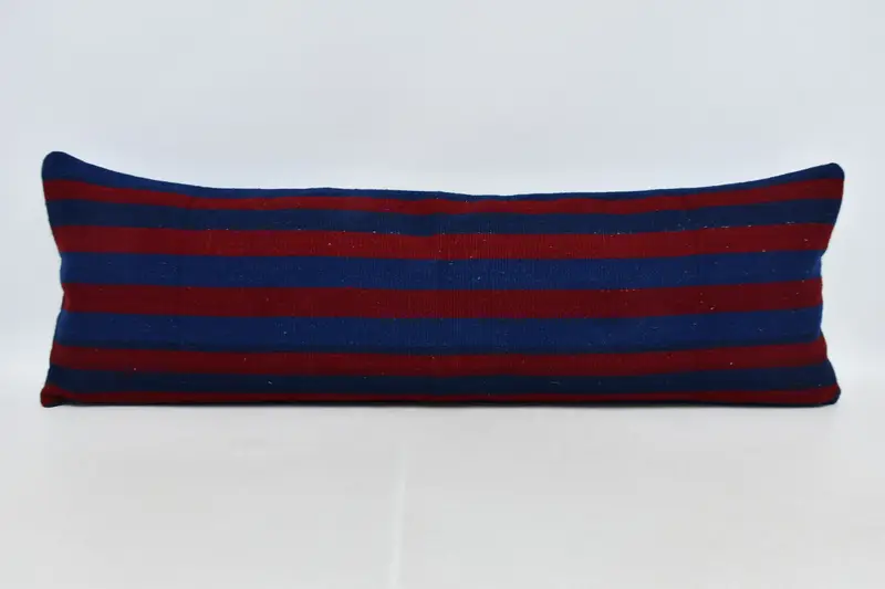 Cushion, Handwoven Cushion Case, Handmade Kilim Cushion, Chair Pillow Cover, Pillow for Sofa, Turkish Kilim Pillow, 16x48 Red Pillow Sham - 1