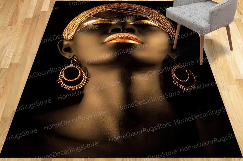 きらめくアフリカンゴールドリッププリントラグ、トレンディでシックな装飾