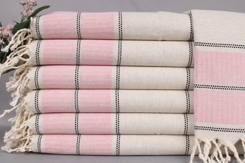 Monogram Hand Towel Pink Striped, Turkish Cotton, 20x40 Inches