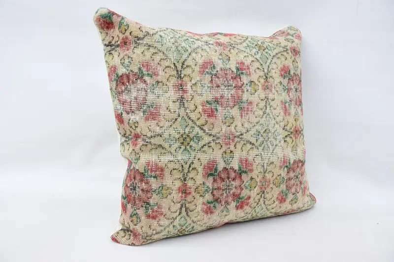 Decorative Bolster Pillow, Cushion, 32x32 Beige Cushion Case, Boho Pillow, Ethnical Kilim Rug Pillow, Pastel Pillow, Vintage Kilim Pillow - 3