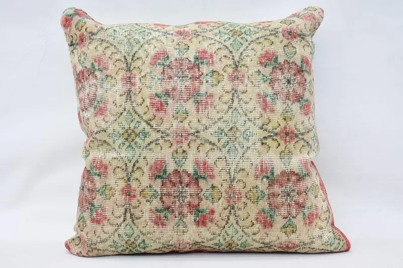 Decorative Bolster Pillow, Cushion, 32x32 Beige Cushion Case, Boho Pillow, Ethnical Kilim Rug Pillow, Pastel Pillow, Vintage Kilim Pillow - 1