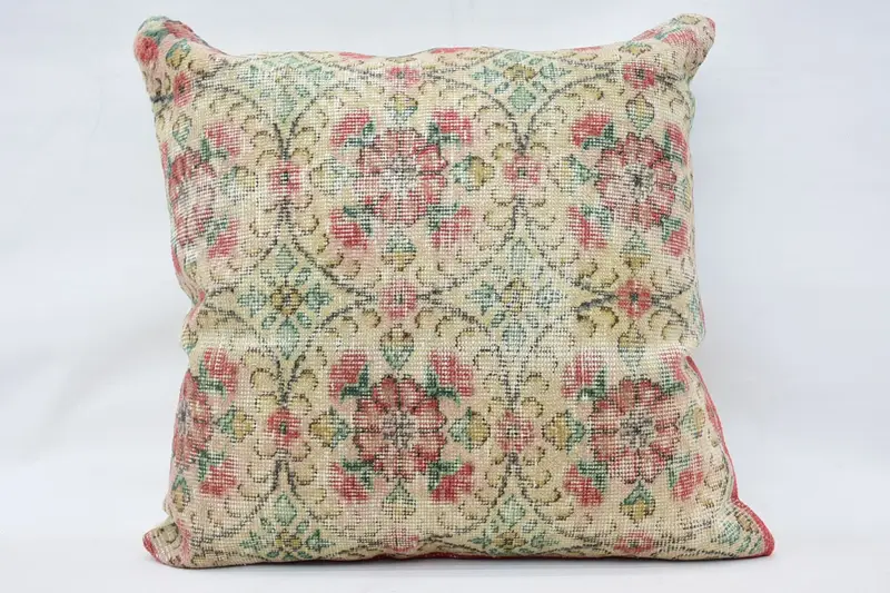 Decorative Bolster Pillow, Cushion, 32x32 Beige Cushion Case, Boho Pillow, Ethnical Kilim Rug Pillow, Pastel Pillow, Vintage Kilim Pillow - 4