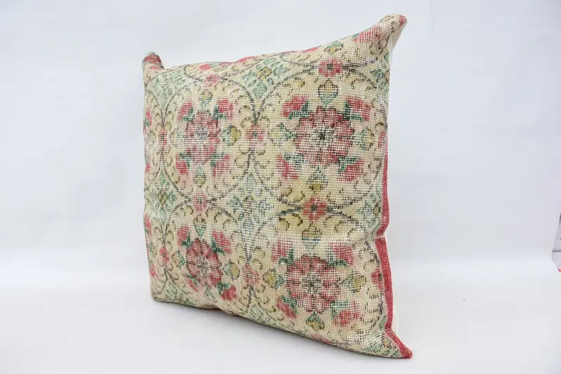 Decorative Bolster Pillow, Cushion, 32x32 Beige Cushion Case, Boho Pillow, Ethnical Kilim Rug Pillow, Pastel Pillow, Vintage Kilim Pillow - 5