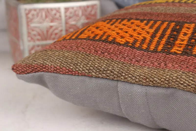 Retro Throw Pillow Case, Pillow for Couch, Knitted Pillow Sham, Turkish Pillow, Cushion, Kilim Rug Cushion, 12x12 Brown Pillow, Turkish Kilim Pillow - 7