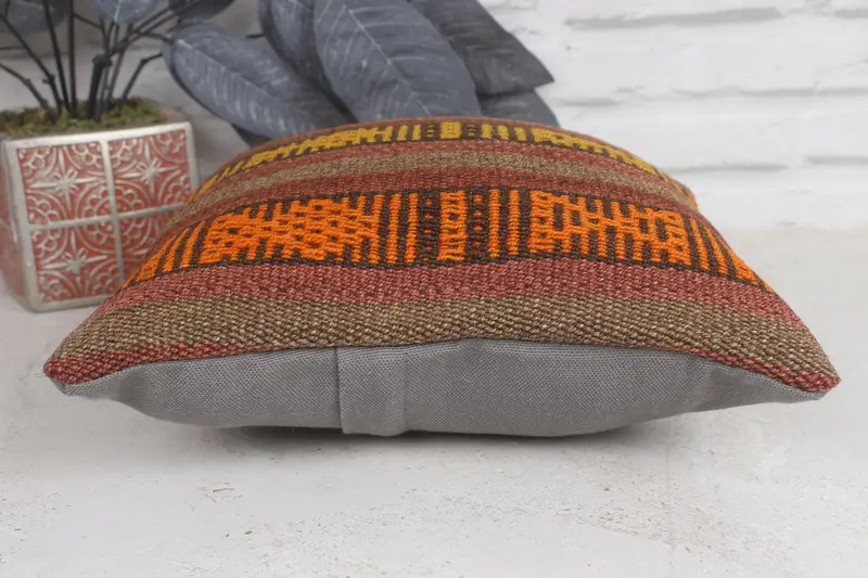 Retro Throw Pillow Case, Pillow for Couch, Knitted Pillow Sham, Turkish Pillow, Cushion, Kilim Rug Cushion, 12x12 Brown Pillow, Turkish Kilim Pillow - 5