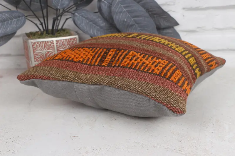 Retro Throw Pillow Case, Pillow for Couch, Knitted Pillow Sham, Turkish Pillow, Cushion, Kilim Rug Cushion, 12x12 Brown Pillow, Turkish Kilim Pillow - 6