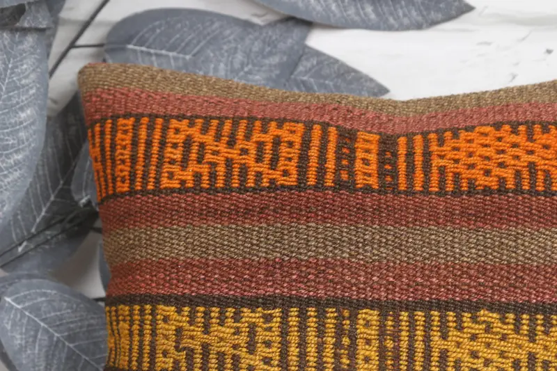 Retro Throw Pillow Case, Pillow for Couch, Knitted Pillow Sham, Turkish Pillow, Cushion, Kilim Rug Cushion, 12x12 Brown Pillow, Turkish Kilim Pillow - 2