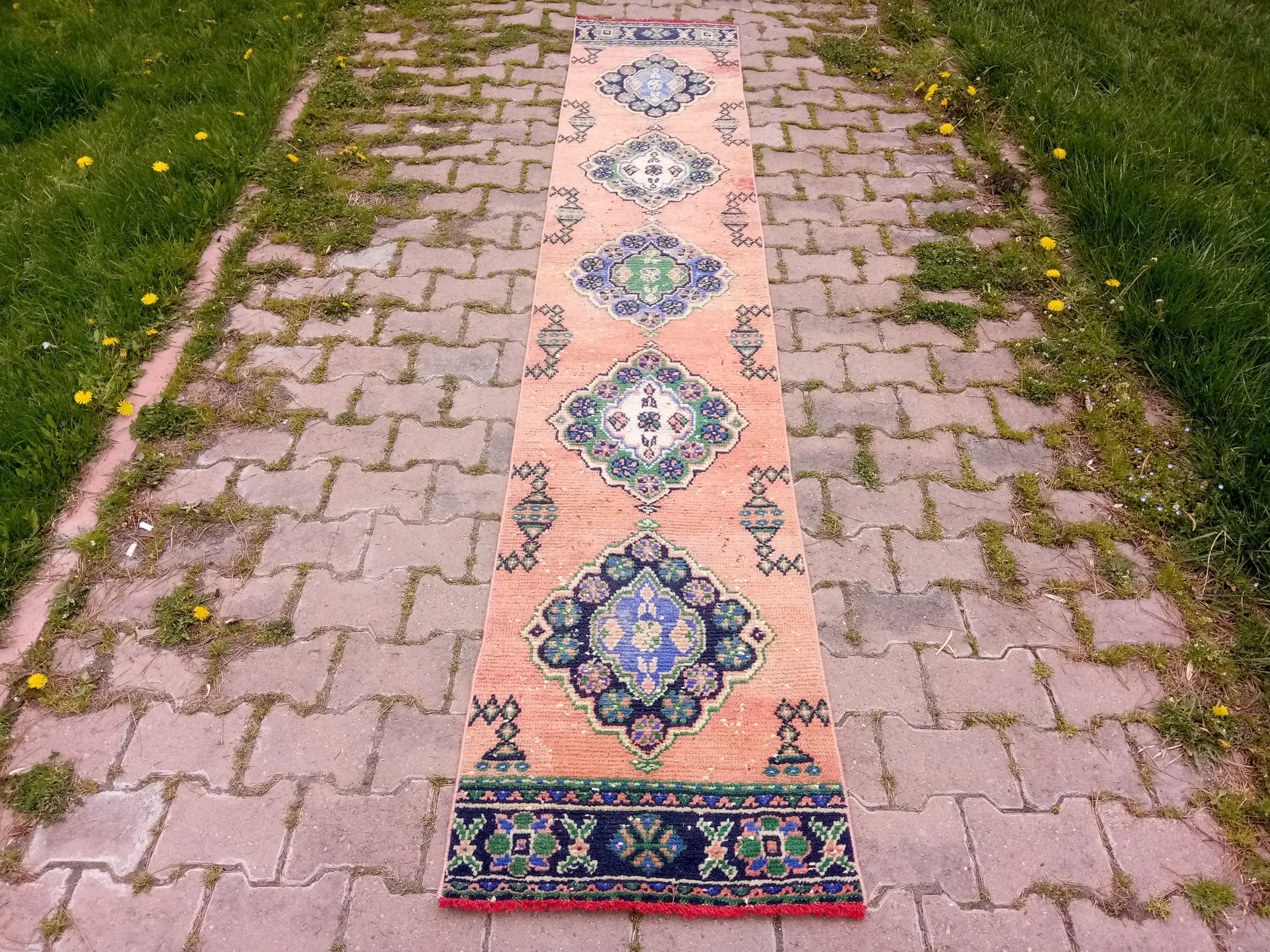 Vintage Teppich, Läufer 2x10,8 ft türkischer Teppich, blauer Orientteppich - 1