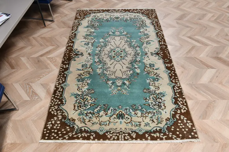 Türk Vintage Alan Halısı 3,9x6,7 ft, Oushak Mor Yün Halı - 1