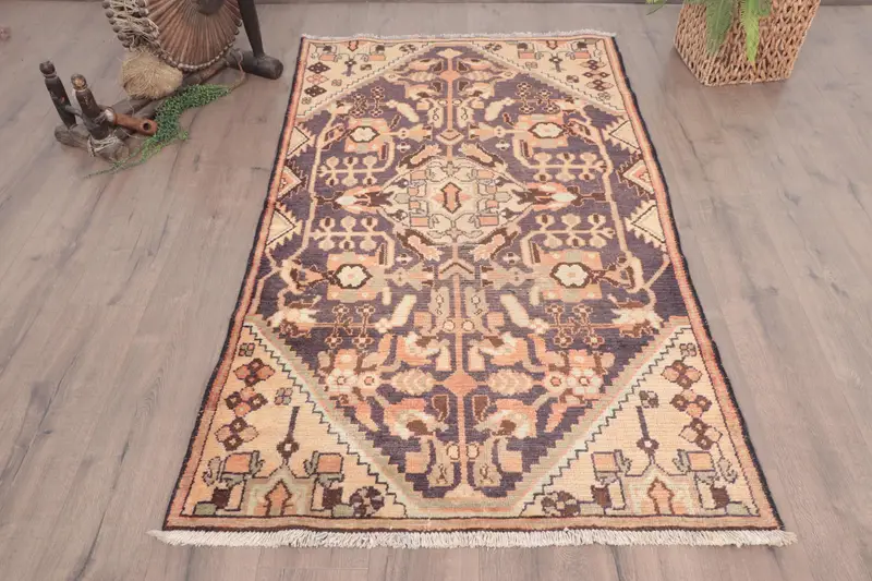 3,6 x 6,1 Fuß türkischer Oushak-Teppich, braun gepunkteter Vintage-Teppich aus Wolle - 1