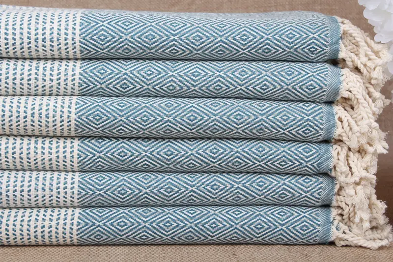 カスタムビーチタオル パーソナライズギフト ペトロール、ベージュ、オーガニックコットン、71x40インチ