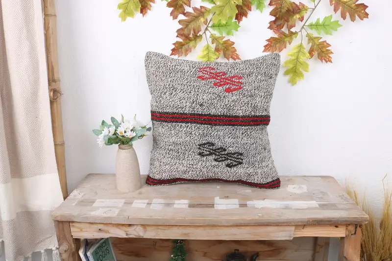 Antique Pillows, 16x16 White Pillow Cover, Pillow for Couch, Ethnical Kilim Rug Pillow, Tapestry Cushion Case, Pillow Cover, Handmade Pillow Sham - 1