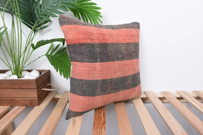 Vintage Kilim Pillow, Kilim Pillow Cover, Farmhouse Pillow Case, Pillow Cover, 16x16 Orange Pillow Cover, Interior Designer Pillow - 4