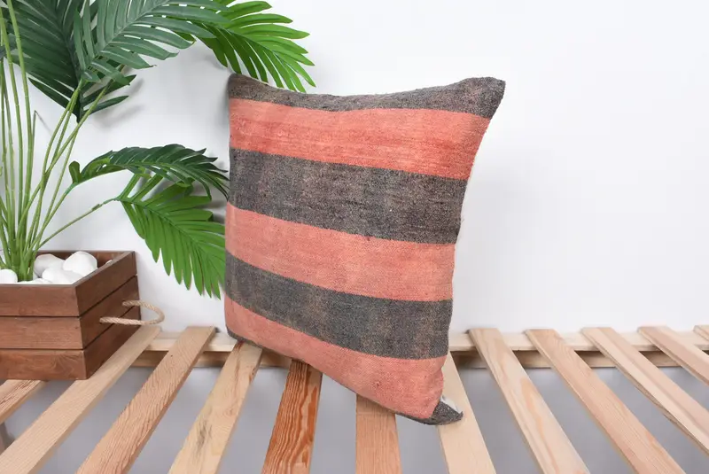 Vintage Kilim Pillow, Kilim Pillow Cover, Farmhouse Pillow Case, Pillow Cover, 16x16 Orange Pillow Cover, Interior Designer Pillow - 5