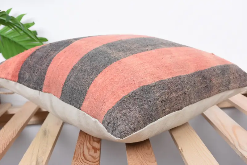 Vintage Kilim Pillow, Kilim Pillow Cover, Farmhouse Pillow Case, Pillow Cover, 16x16 Orange Pillow Cover, Interior Designer Pillow - 6