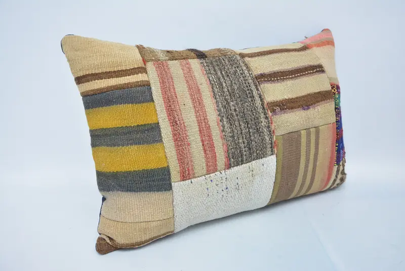 Vintage Kilim Pillow, Kilim Cushion Sham, Pillow, Home Decor Pillow, Car Pillow Cover, 16x24 Beige Pillow Case - 3