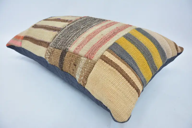 Vintage Kilim Pillow, Kilim Cushion Sham, Pillow, Home Decor Pillow, Car Pillow Cover, 16x24 Beige Pillow Case - 6