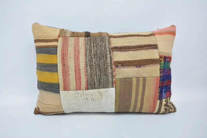Vintage Kilim Pillow, Kilim Cushion Sham, Pillow, Home Decor Pillow, Car Pillow Cover, 16x24 Beige Pillow Case - 1