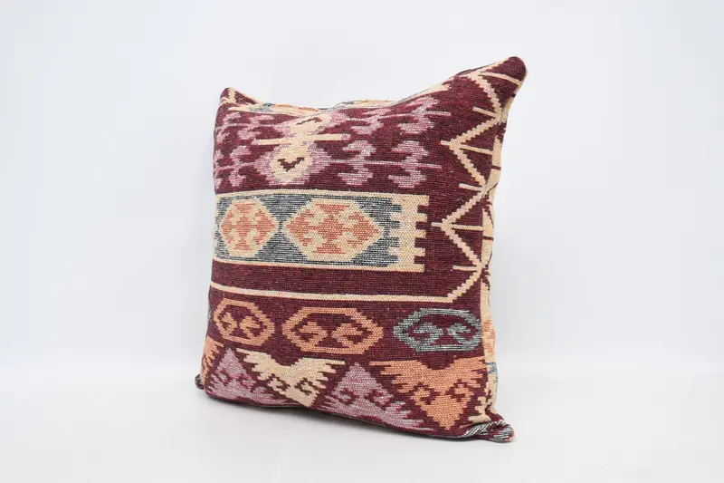 Yoga Pillow, Vintage Kilim Pillow, Boho Pillow Sham Cover, Turkish Kilim Pillow, 28x28 Red Cushion, Cushion Cover, Vintage Throw Pillow Case - 4