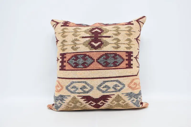 Yoga Pillow, Vintage Kilim Pillow, Boho Pillow Sham Cover, Turkish Kilim Pillow, 28x28 Red Cushion, Cushion Cover, Vintage Throw Pillow Case - 6