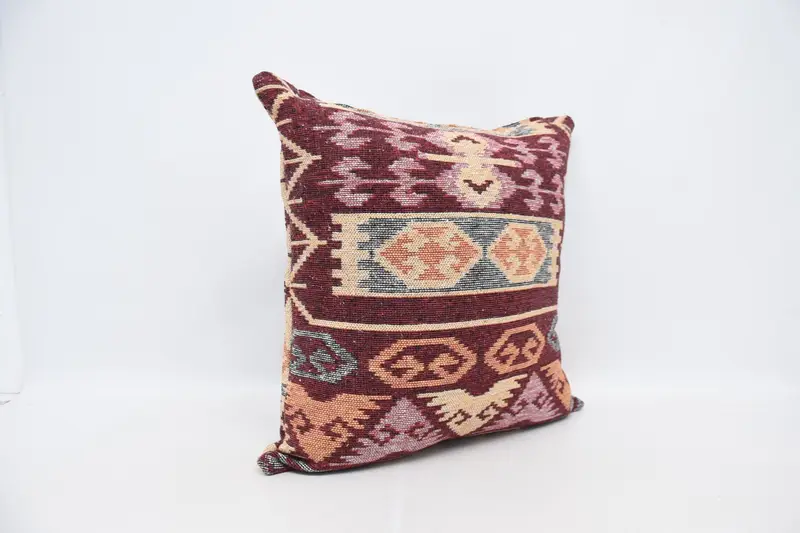 Yoga Pillow, Vintage Kilim Pillow, Boho Pillow Sham Cover, Turkish Kilim Pillow, 28x28 Red Cushion, Cushion Cover, Vintage Throw Pillow Case - 3