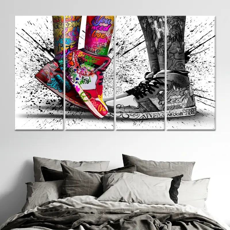Artful Canvas: Air Jordans & Graffiti Love Printed Masterpiece