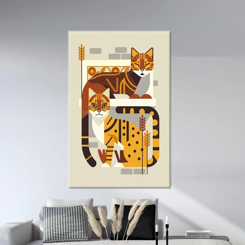 トレンディな抽象的な自由奔放に生きる猫キャンバス プリント - エレガントなウォールアート