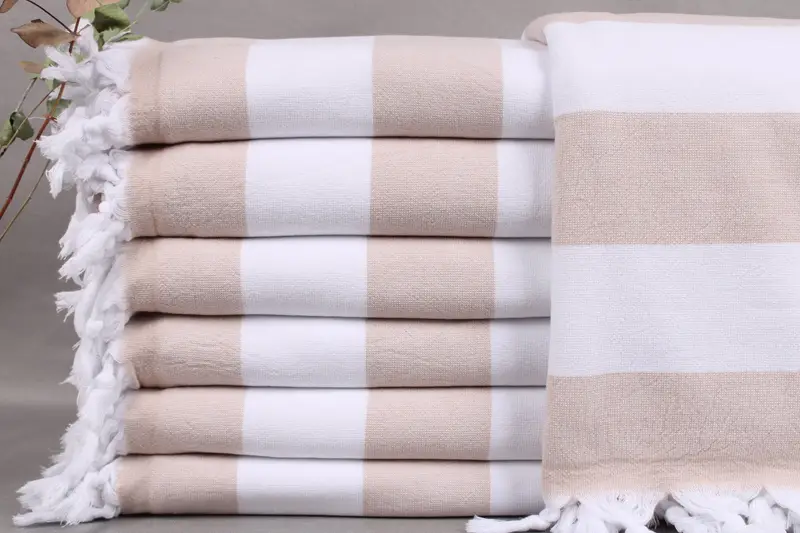 Organic Beach Towel, Personalized Turkish Cotton, Beige, 36x63 Inches